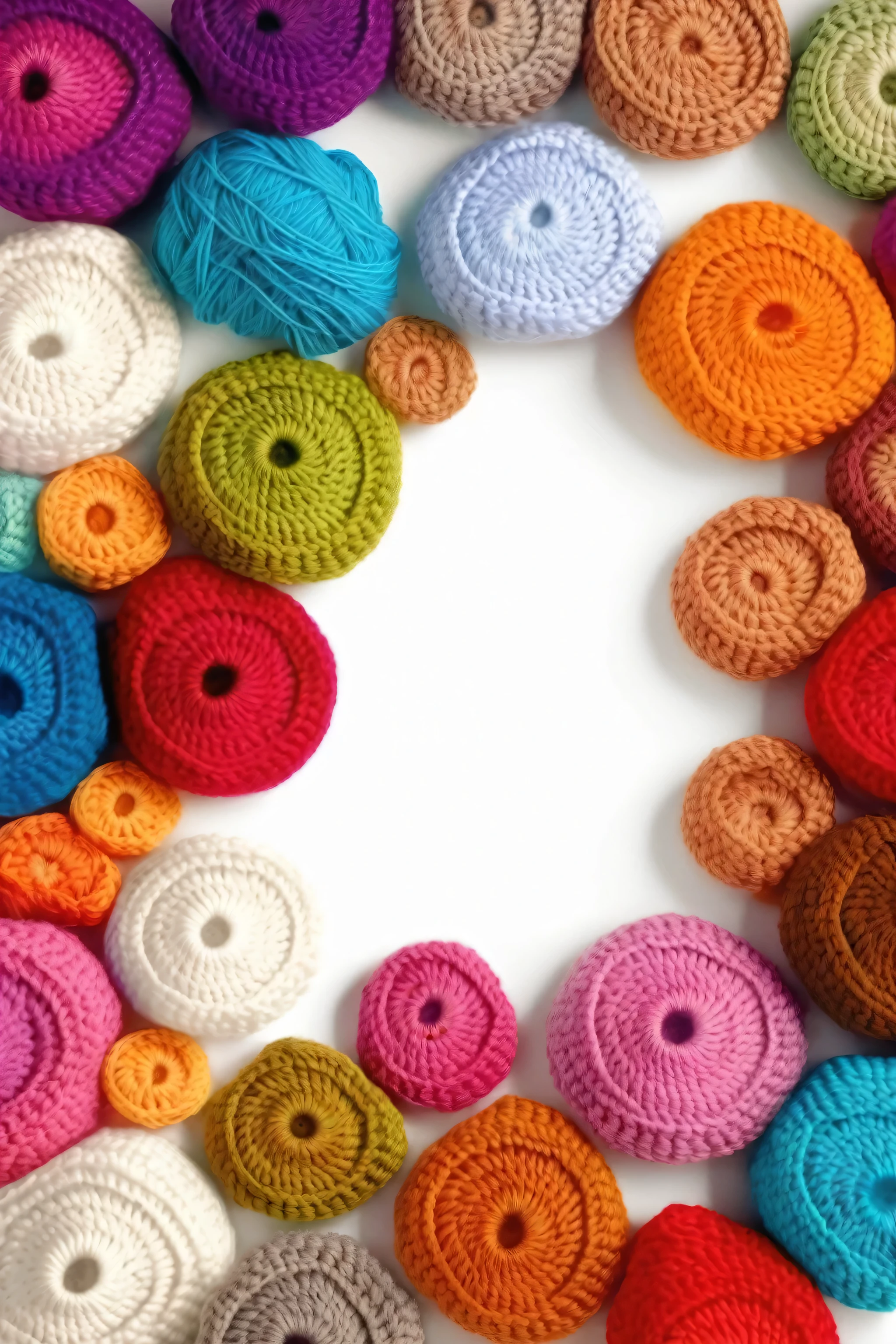 CROCHETED - crochet colored wool, white background
