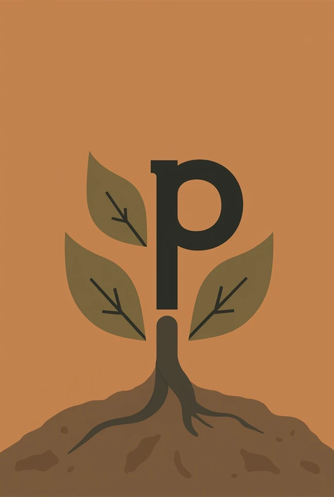 create a logo for a phosphorus in soil event using a P, try to use brown or terracotta and cream colors, put some plant or similar items like roots and soil next to the P, Make minimalist