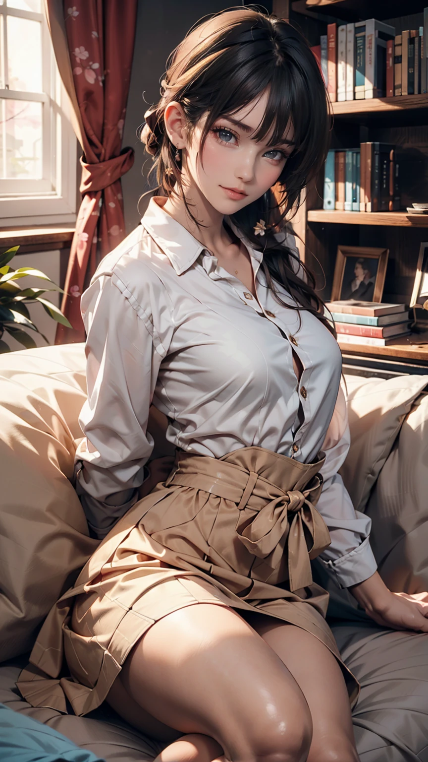(Realistic: 1.4), Beautiful and meticulous girl, very detailed eyes and face, beautiful and detailed eyes, absurd, huge file size, super detailed, high-resolution, very detailed, best quality, masterpiece, tulle skirt, illustrations, very detailed, amazing, exquisite details, masterpiece, best quality, movie lighting, 1 girl, 26 years old, long brown hair, (plump figure), (half body),