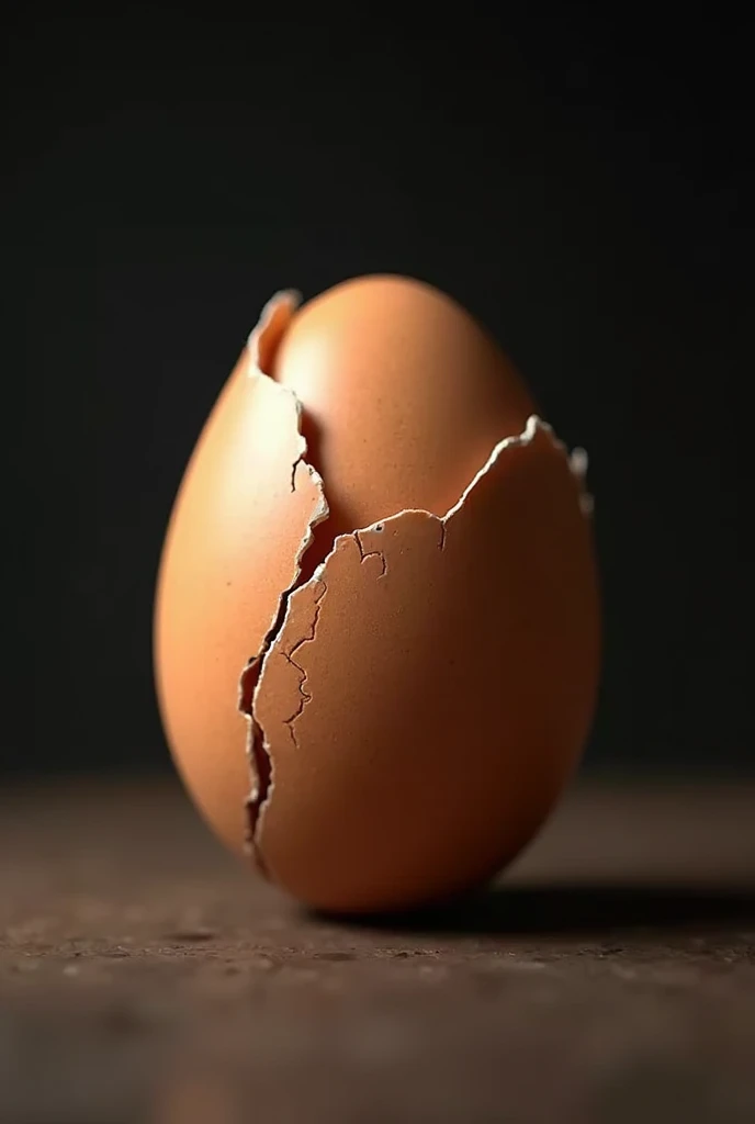 photorealistic image of a brown egg with cracks forming the basic simple cracked outline of a capybara shape “film grain sharp focus”. The egg should appear freshly cracked, with sharp, clean lines defining the simple shape of the capybara outline. Emphasize the contrast between the smooth, intact surface of the egg and the jagged edges of the cracks against a dark background. ((more detail, high detailed, enhanced)) 32k