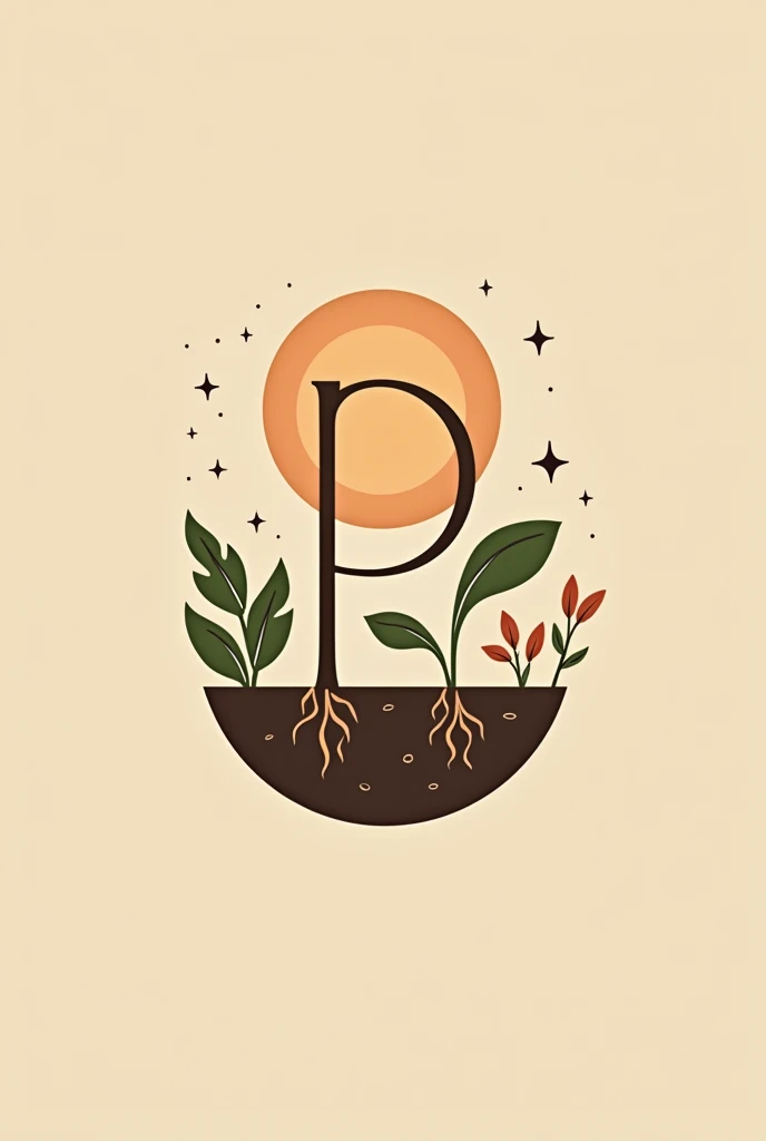 create a logo for a phosphorus in soil event using a P, try to use brown or terracotta and cream colors, put some plant or similar items like roots and soil next to the P, Make minimalist