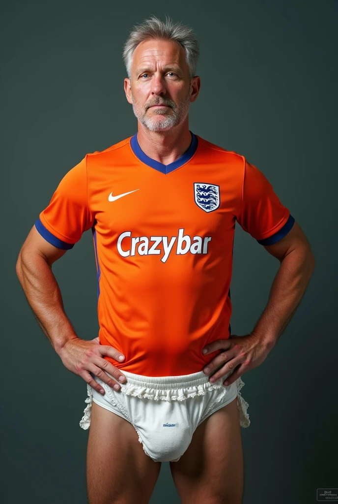 Technical director wearing the Holland shirt with the phrase "Crazy bar" on the chest, wearing diaper.