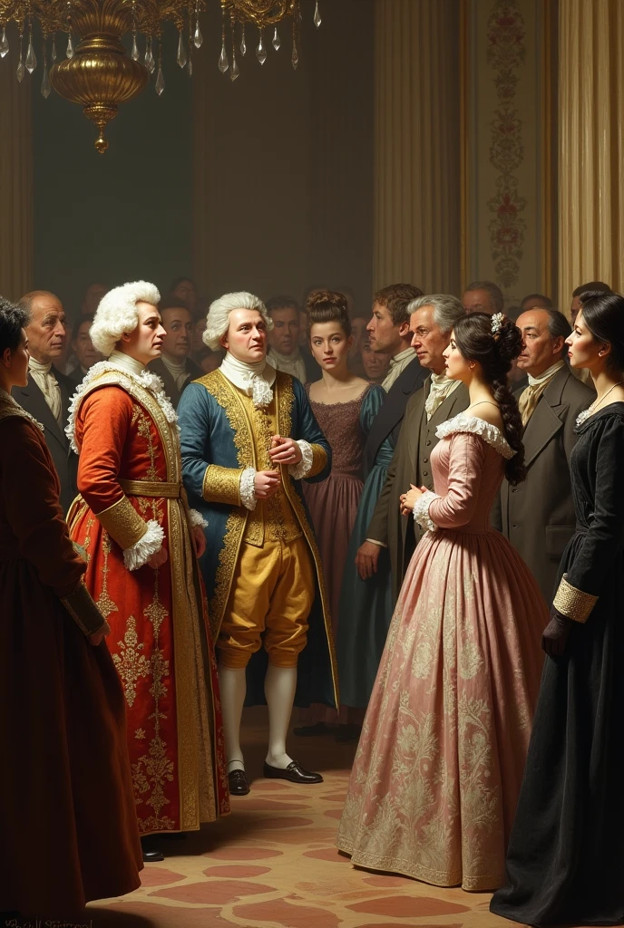People amazed by 18th century clothing