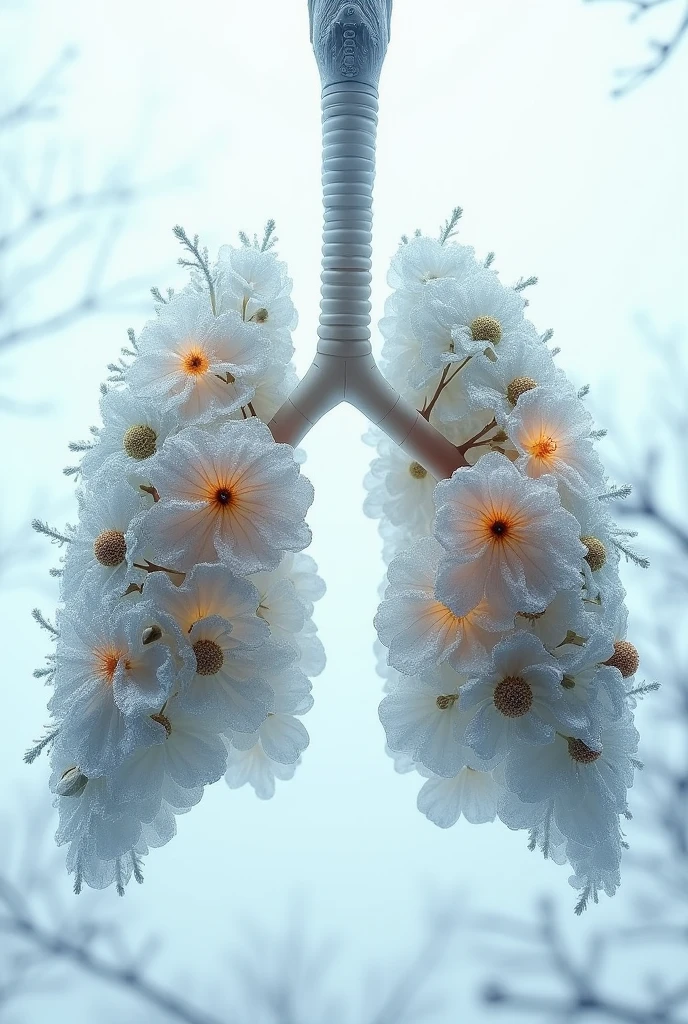 Human lungs formed by winter flowers