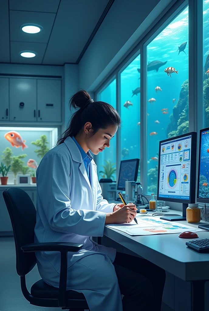 marine biologist working on a study with ocean and animal research, in a very fascinating scientific study.