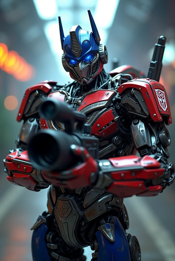 A high-quality, photorealistic 3D render of Optimus Prime, the Autobot leader from the Transformers franchise, in the form of a camera-headed version of himself, dressed as a professional cameraman. Optimus Prime has a detailed, metallic body with intricate mechanical parts, a camera lens head, and is holding a professional video camera. The scene is set against a futuristic, sci-fi inspired backdrop with advanced technology, glowing lights, and a dynamic, cinematic composition.
(best quality,8k,highly detailed,photorealistic,masterpiece:1.2),(Optimus Prime,Optimus Prime as cameraman,camera-headed Optimus Prime,Transformers,Autobot leader,Autobot commander,photorealistic 3D render,detailed mechanical parts,intricate metallic body,camera lens head,professional video camera,futuristic sci-fi backdrop,advanced technology,glowing lights,cinematic composition,dramatic lighting)