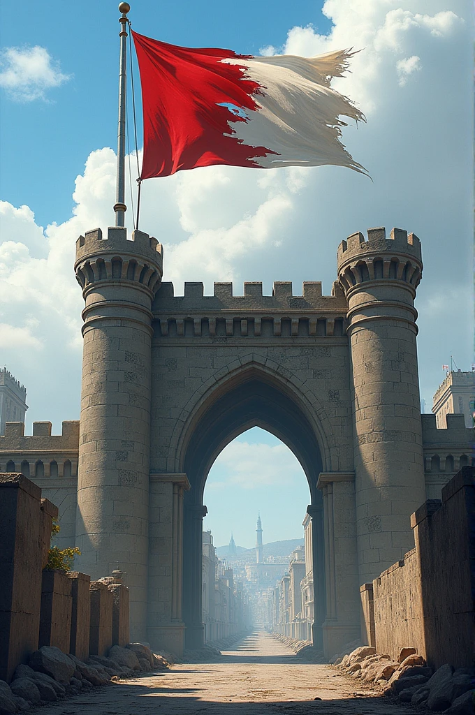 city gate bull red white flag 02/03 broken