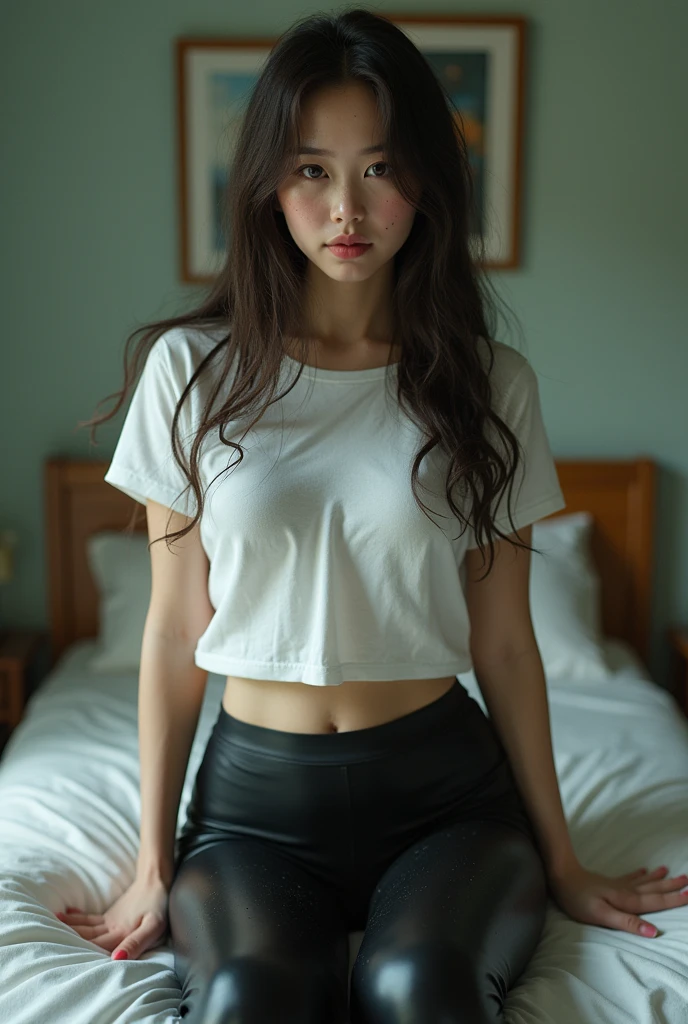 (4k)( full body photo)(Dullahan detached head from body)( eight extra arms and hands), young Asian teenage girl looking like hitomi tanaka with big breast, two heads on one body, in a bedroom, wearing leggings, wet white tshirt, full body, ( extra breasts)sexy girl, brunette goddess, instagram model, busty, pale skin,, a gorgeous brunette girl ,cute freckles, straight hair, massive breasts, thick, chubby, fat stomach, visible curves, pale skin, drenched in sweat,( extra arms) super realistic high quality ( zoomed out) ( very detailed lips) ( detailed thick lipples) plump lips