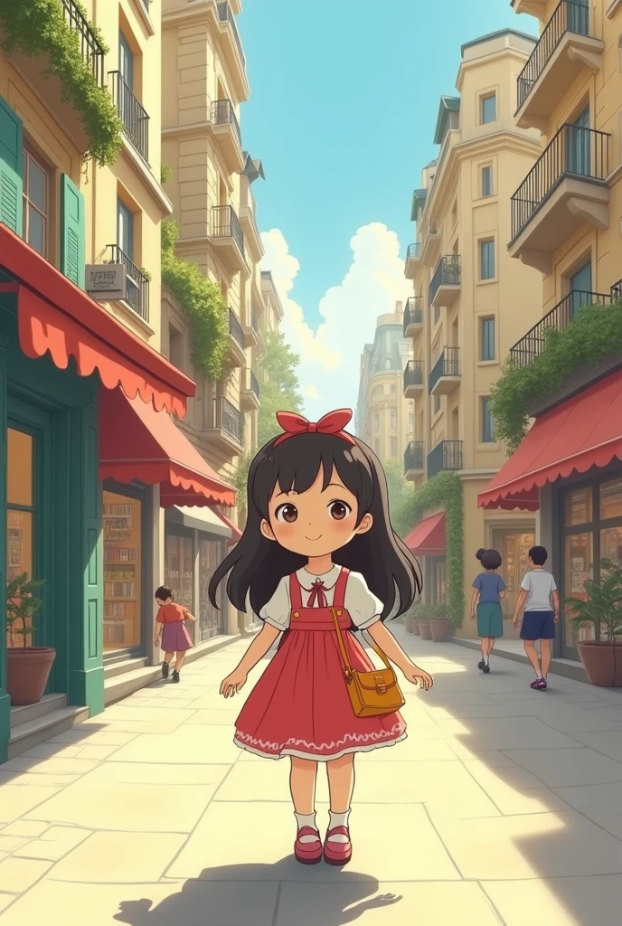 Hayao Miyazaki style、Kawaii Design, most beautiful girl ever、chibi, (((walking))), Paris