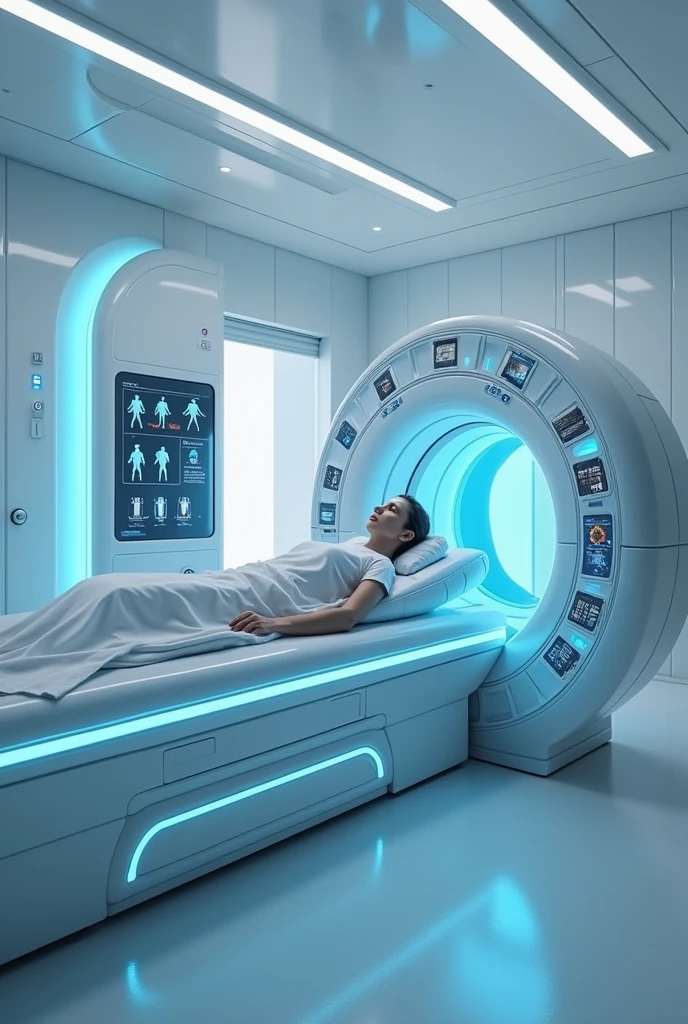 Create an automatic disease scanner machine which people can get into and lay down. And show a screen display the diagnosis