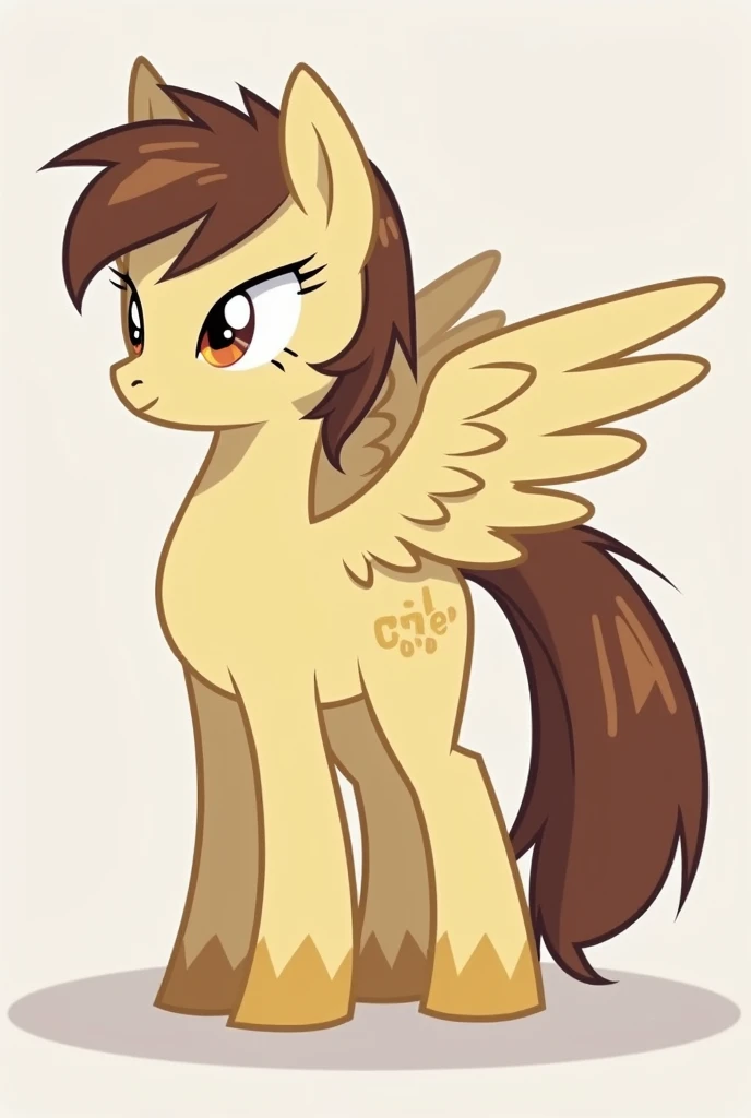 Ayanokouji Kiyotaka as a MLP character with a brown mane and tail and a fur like Fluttershi and lacking expressions and amber eyes as well as wings and being a male with a short mane and empty bottom