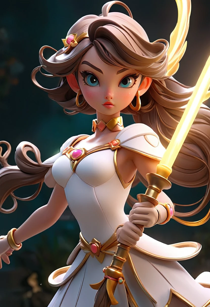 A magical girl in the form of a goddess, holding a magical staff, casting a powerful magic enchantment, 3D anime style, realistic, professional camera, professional lighting, ultra-detailed, 8k, photorealistic, masterpiece, highly detailed face and eyes, long eyelashes, delicate facial features, intricate clothing details, dramatic lighting, ethereal atmosphere, glowing magical energy, dynamic pose, seamless 3D rendering, vibrant colors