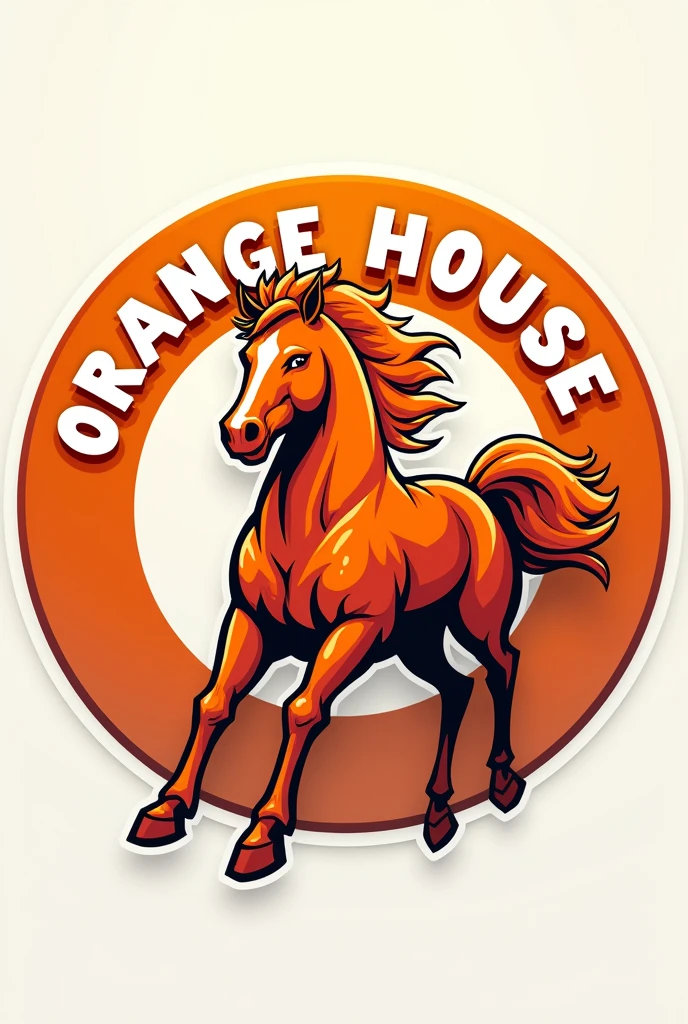 Create a shield for a team, must be circular, orange should predominate. A horse has to come out and say "orange house" in the logo. More lively and that "orange house" this inside the circle