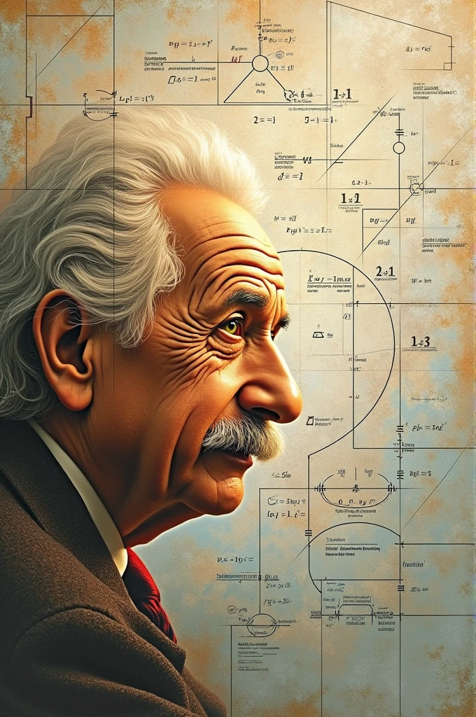 Mathematical and physics equations, on a background with Einstein&#39;s relativity 