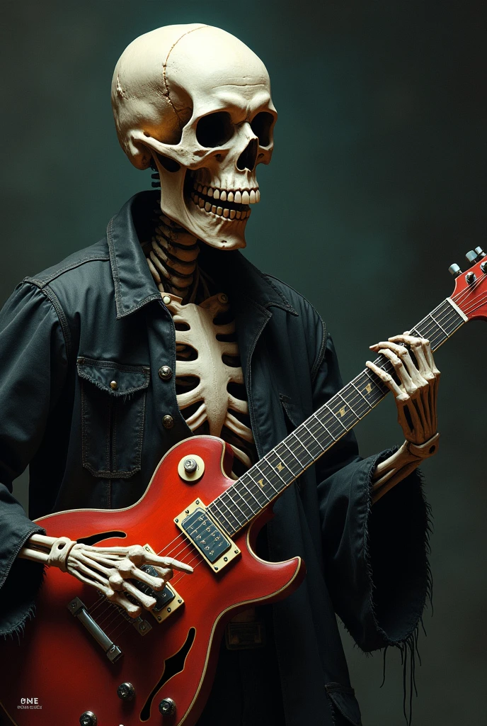 A skull playing a guitar