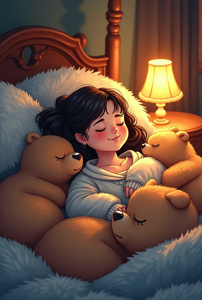 cuteIllustration,pretty room:burden:woman alone:hibernation,sleeping,comfortable and warm,You look happy,cute,nestle,Illustration,pop,colorfulに,draw with thick lines,color,dim,Lamp light,hibernationの곰 가족が眠っています:have a happy dream,The study is warm and full of happiness.,,colorful,fancy,fancy