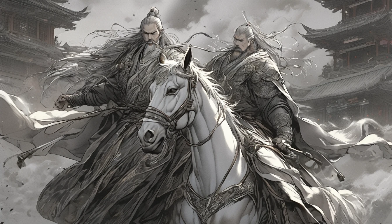 Line art drawing comic a perfect handsome male, Clear Face, Man in his 50s,muscle, Hanfu, Gray Hair, long white beard, ((whole body)), Fine grain, Detailed face,Perfect hand-crafted detail,sword,anger,sparks,ride a horse,
cast (Immeasurable,Bamboo Flooring,Fire Glass Panel Brownian Motion,Diagonal lines,Zenith angle,Dust storm,Superfluid,ball,oval ,Flowing magic:1.0)| Horsemen, (Vibrant,Illuminate,Enthusiast,cycle,scarlet,Chrome Yellow Arcanum,Dazzling,shine ,liquid crystal,Space dust,Teleport,The Magic of Dashed Lines:1.0) Purification spell, Trace the symbol on the parchment with a quill, Precisely craft a spell, Astral Sparkle, Simple Positive XLv1, Ultra-high resolution, wallpaper, 8k,Richly textured details, Elevation, A magnificent composition, . graphic illustration, Comic art, graphic novel art, Vibrant, Very detailed . Professional, Sophisticated, Modern, Minimalist, graphic, Line art, vector graphics