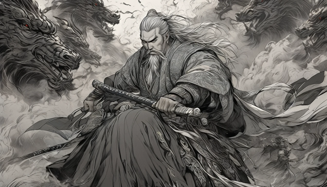 Line art drawing comic a perfect handsome male, Clear Face, Man in his 50s,muscle, Hanfu, Gray Hair, long white beard, ((whole body)), Fine grain, Detailed face,Perfect hand-crafted detail,sword,anger,sparks,ride a horse,
cast (Immeasurable,Bamboo Flooring,Fire Glass Panel Brownian Motion,Diagonal lines,Zenith angle,Dust storm,Superfluid,ball,oval ,Flowing magic:1.0)| Horsemen, (Vibrant,Illuminate,Enthusiast,cycle,scarlet,Chrome Yellow Arcanum,Dazzling,shine ,liquid crystal,Space dust,Teleport,The Magic of Dashed Lines:1.0) Purification spell, Trace the symbol on the parchment with a quill, Precisely craft a spell, Astral Sparkle, Simple Positive XLv1, Ultra-high resolution, wallpaper, 8k,Richly textured details, Elevation, A magnificent composition, . graphic illustration, Comic art, graphic novel art, Vibrant, Very detailed . Professional, Sophisticated, Modern, Minimalist, graphic, Line art, vector graphics