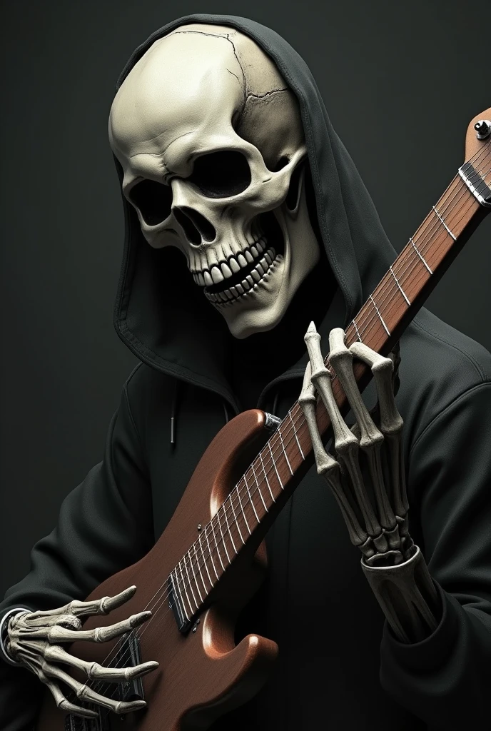 A skull playing guitar
