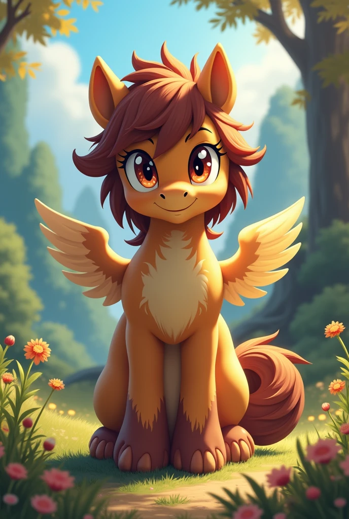 Ayanokouji Kiyotaka as a MLP character with a brown mane and tail and a fur like a fluttershi and lacking expressions and amber eyes as well as wings and being a stallion with a short mane and empty bottom and male eyes