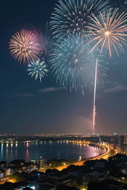 And soul、雲のある空のscenery、Landscape without buildings、You can see the brush strokes、Studio Ghibli、Ghibli、humid、scenery、style、Skyline、firework、night、夏のnight、Summer festival、firework大会