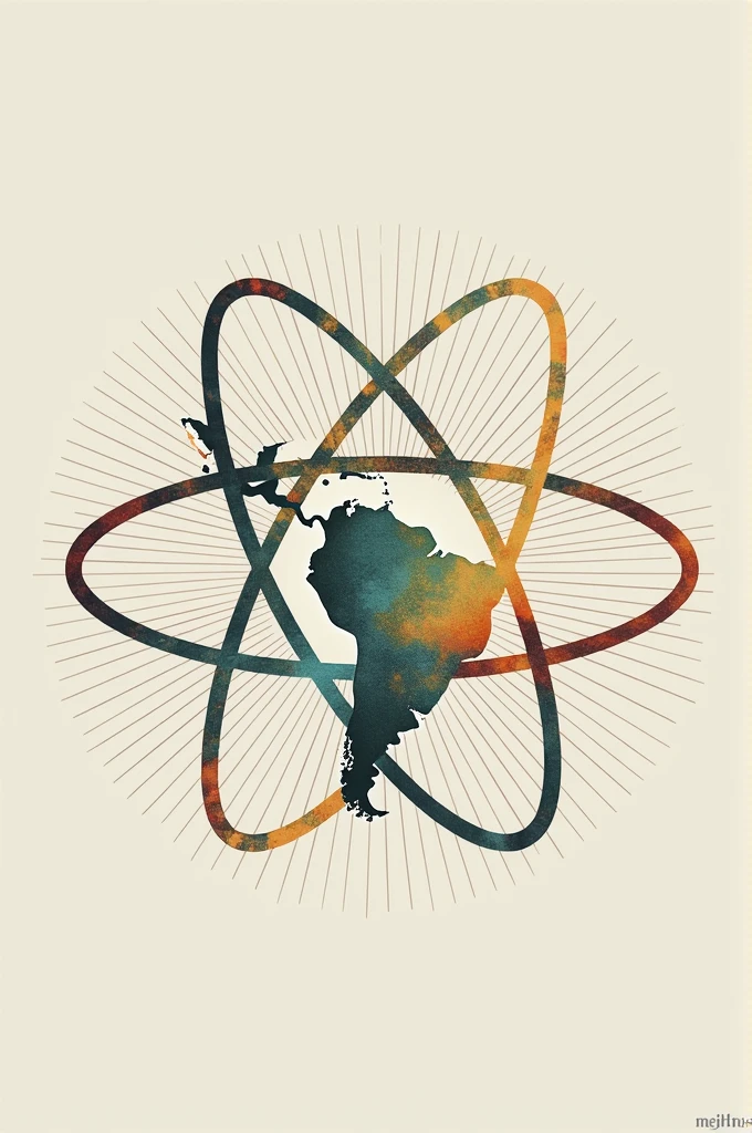 Latin America within a circle, circle being the atomic symbol