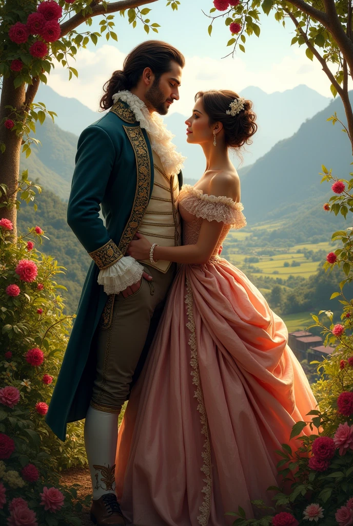 Very attractive man and woman in 18th century clothing in Ecuador