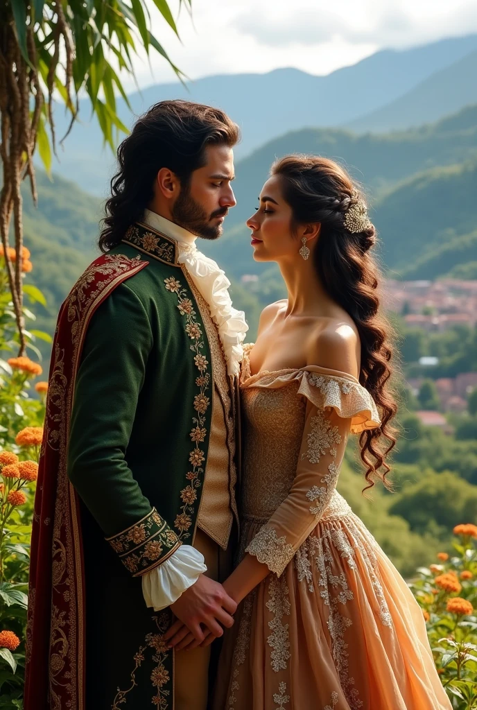 Very attractive man and woman in 18th century clothing in Ecuador