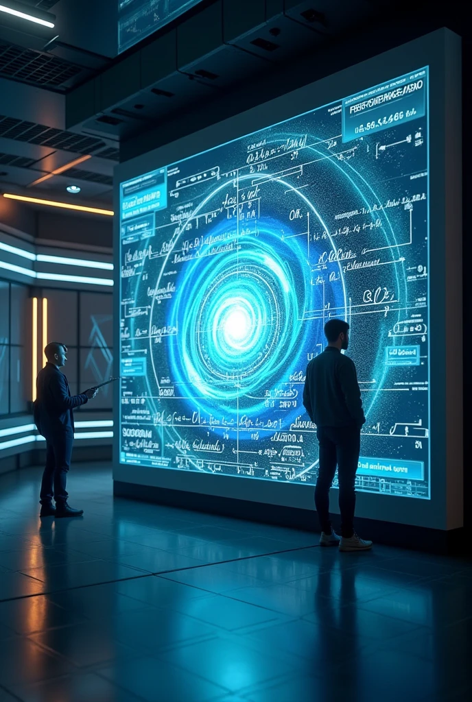 Mathematical and physics equations, on a background with relativity drawn on a screen