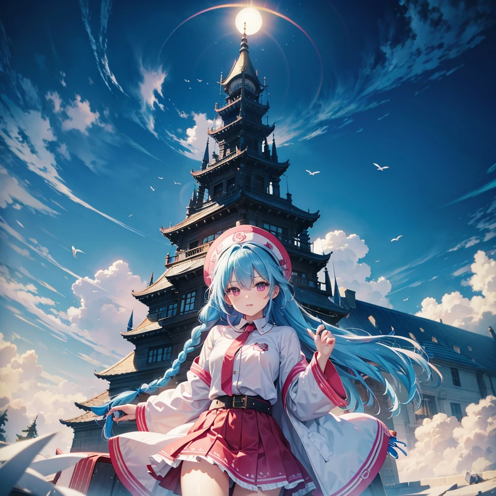 (Sky blue hair),(Braided hair), (Pink Eyes),Fair skin) ,(whole body),(one person's),(Santa Claus clothes),(Christmas tree),(A world of silver),(masterpiece, Highest quality, Very detailed, Best Shadow), (Detailed Background), (Beautifully detailed face), High Contrast, (Best lighting, Very delicate and beautiful), ((Cinematic Light)), Hyper Detail,8k, Dramatic Light, Intricate details,night,