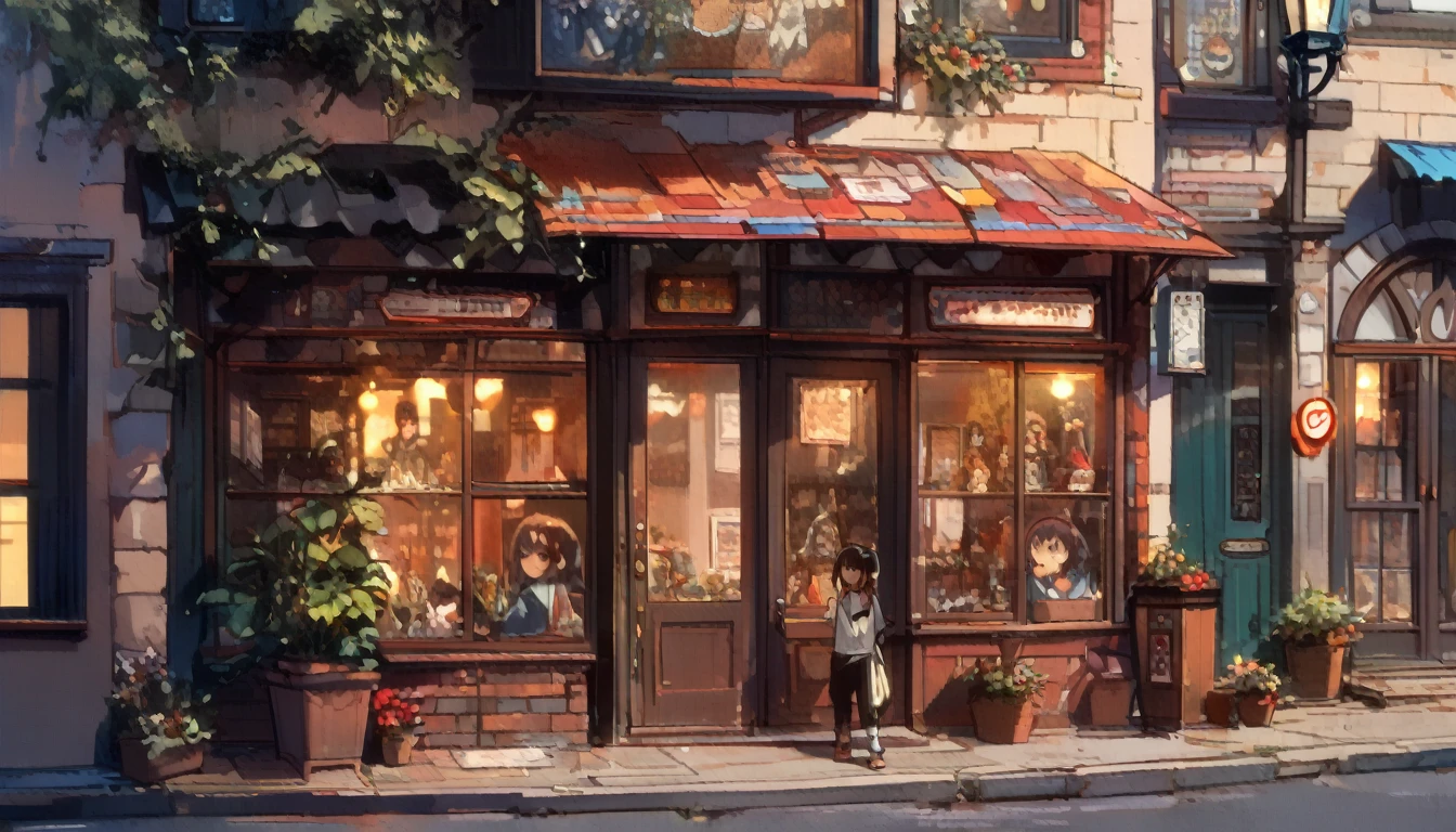((anime:1.4,figure)),(masterpiece, Highest quality, Highest quality),(Very detailed, The absolute solution),((16K, High resolution)), (((Retro townscape, Depicting the nostalgic streetscape of the 1950s, Characterized by cobblestone streets and vintage buildings, The architecture includes a brick and stone facade., An attractive storefront decorated with period signs and show windows, Elements like old-fashioned lampposts, ))), ((anime:1.4, figure)),(masterpiece, Highest quality, Highest quality),(Very detailed, The absolute solution),((16K, High resolution)) break {Lofi Art, Laurie Griesley's style, Makoto Shinkai&#39;s Style, anime aesthetic}, break { (Generates images with over 40 million pixels of information with the detailed texture of films shot with Sony SLR cameras。).}