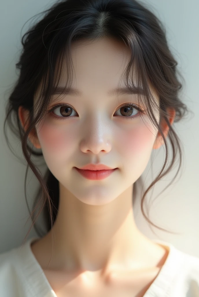 Very cute 25-year-old Japanese woman with natural-sized eyes and no makeup, front view