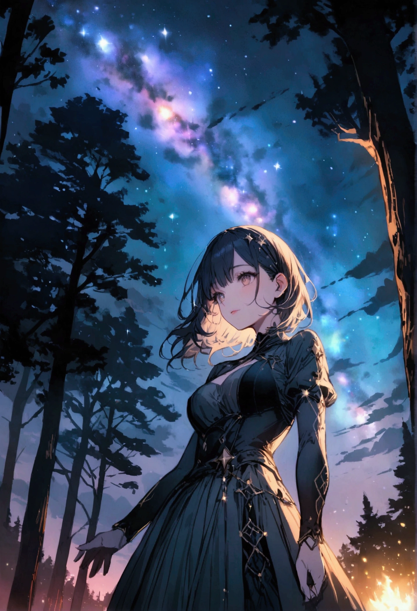 Forest and night sky milky way Sparkling