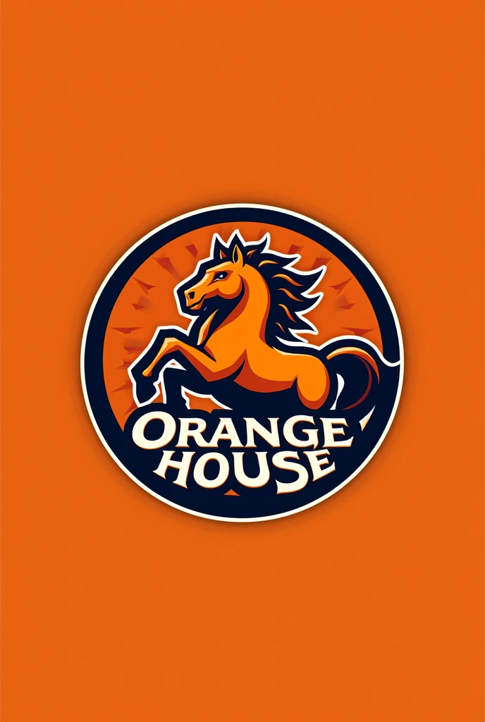 Create a shield for a team, must be circular, orange should predominate. A horse has to come out and say "orange house" in the logo. More lively and that "orange house" this inside the circle. I like it but it should be like the previous one but the letters should say, orange house.