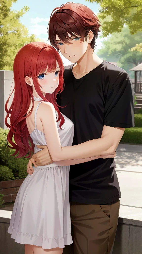 Adult father and red-haired daughter