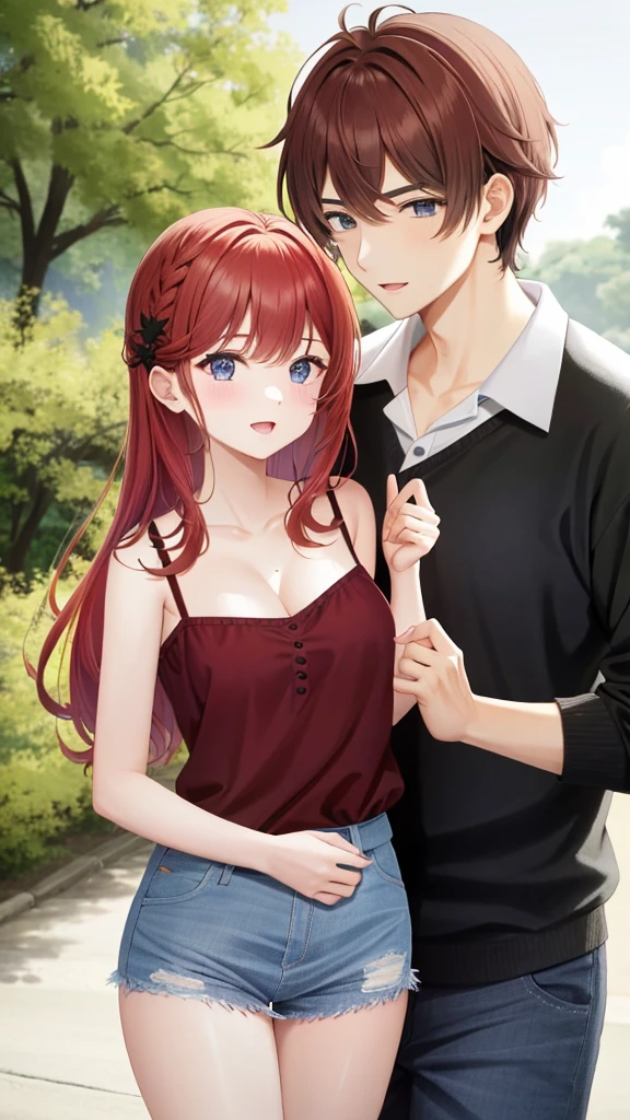 Adult father and red-haired daughter