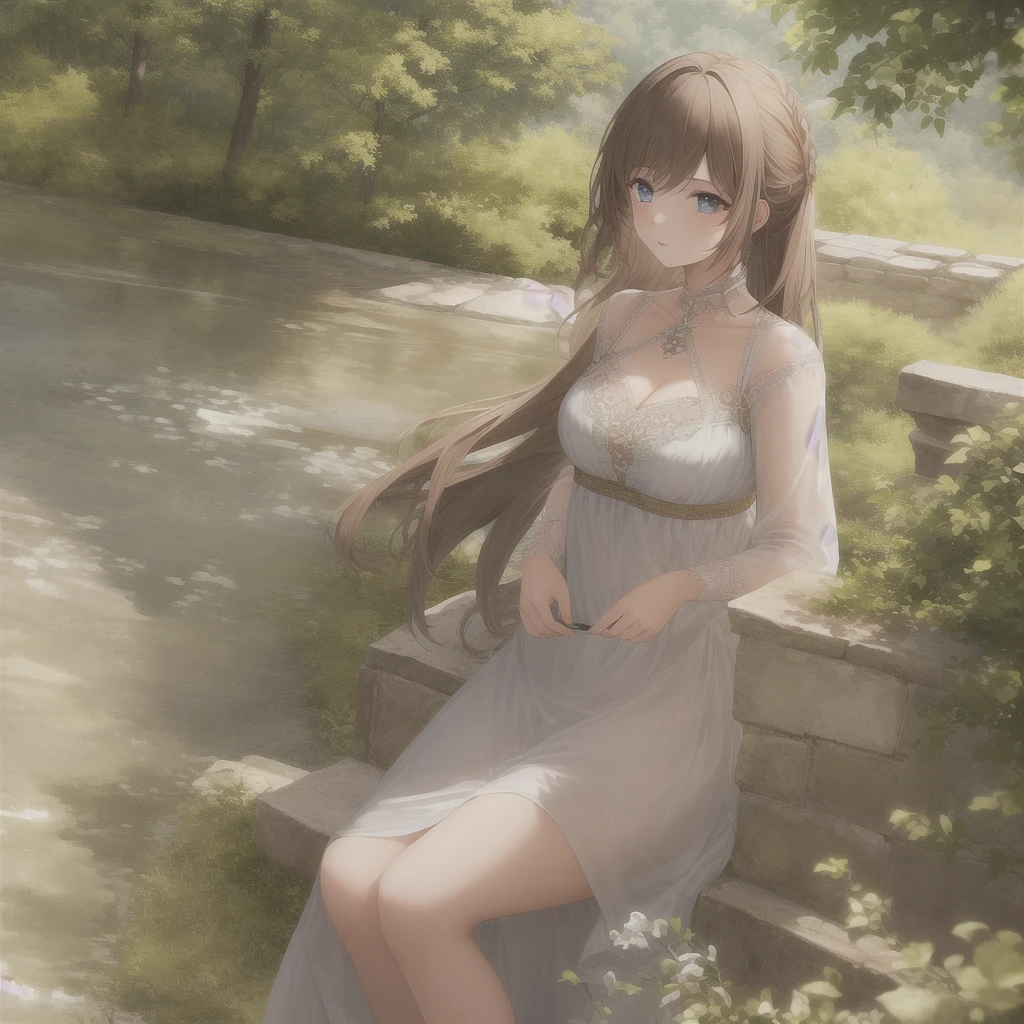 ((masterpiece, best quality)), (1 Girl), (Solitary), (Women's Focus), (Ahog, White hair, Very long hair), Golden Eyes, clear smile, open mouth, ((White shirt), (Button-down shirts), (Gap Button)), ((Black skirt), (Short skirt)), permanent, White background, Put your hands behind your back, Dynamic Angle