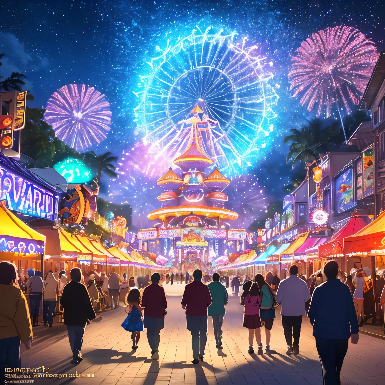 (Highest quality,4K,8k,High resolution,masterpiece:1.2),Very detailed,(Realistic,photoRealistic,photo-Realistic:1.37),amusement garden,carnival,garden,Disney Concept Art style,Concept Art,Beautiful and detailed fluffy panda,Panda exhibit,Thrilling roller coaster,Spectacular Pyrotechnics,Breathtaking views,Magic Castle,Quirky Carousel,Happy kids,Happy family,Excited expression,Starry Sky,Colorful neon lights,Vibrant atmosphere,Cheerful music,Playful fountain,Garden in full bloom,Exciting rides,Twisting and turning slide,Rocking pirate ship,Towering Ferris wheel,Enchanted Forest Path,Stalls selling delicious food,A grand parade,An extraordinary fantasy land,impressive architecture,sgardenling waterfalls,A tropical oasis,Elaborate decoration,Happy memories and laughter,An unforgettable experience,Captivating storytelling,Lively street performance,Vivid and saturated colors,Magic Light Effects,Artistically painted murals,Depth and Dimension,An ideal scene of joy and happiness,Perspective and scale,Attention to detail,Beautiful dreamy atmosphere,Nostalgic, childlike wonder,A spectacular visual feast.