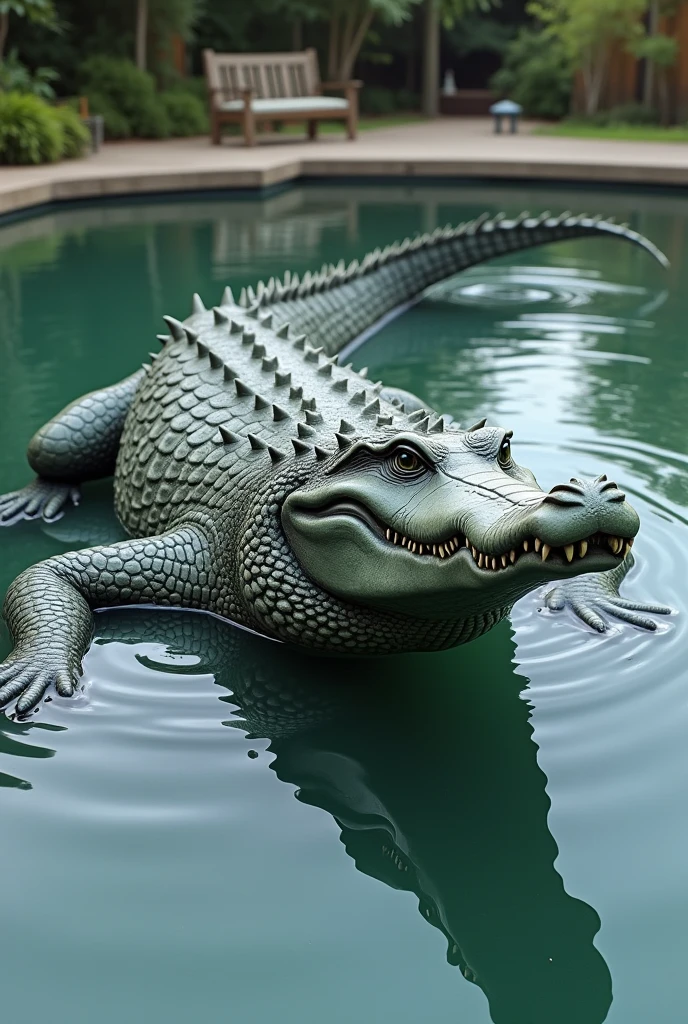 Cut out some of the design of the 2m crocodile sculpture emerging from the water..