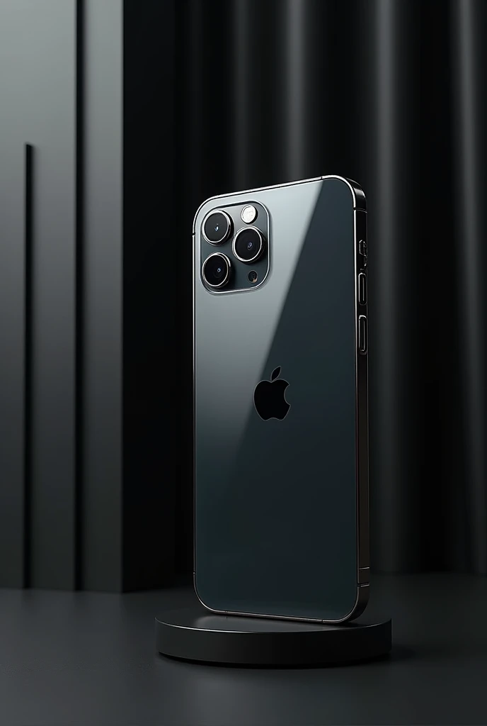 Make a Design with a photo of the iPhone 15 Pro Max, With a short text talking about the quality of the iPhone, and the colors black and gray