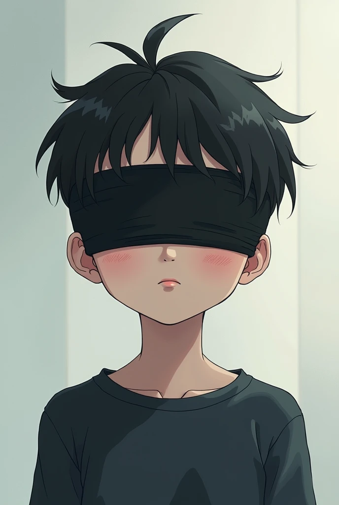 Boy with a black blindfold on his eyes, anime
