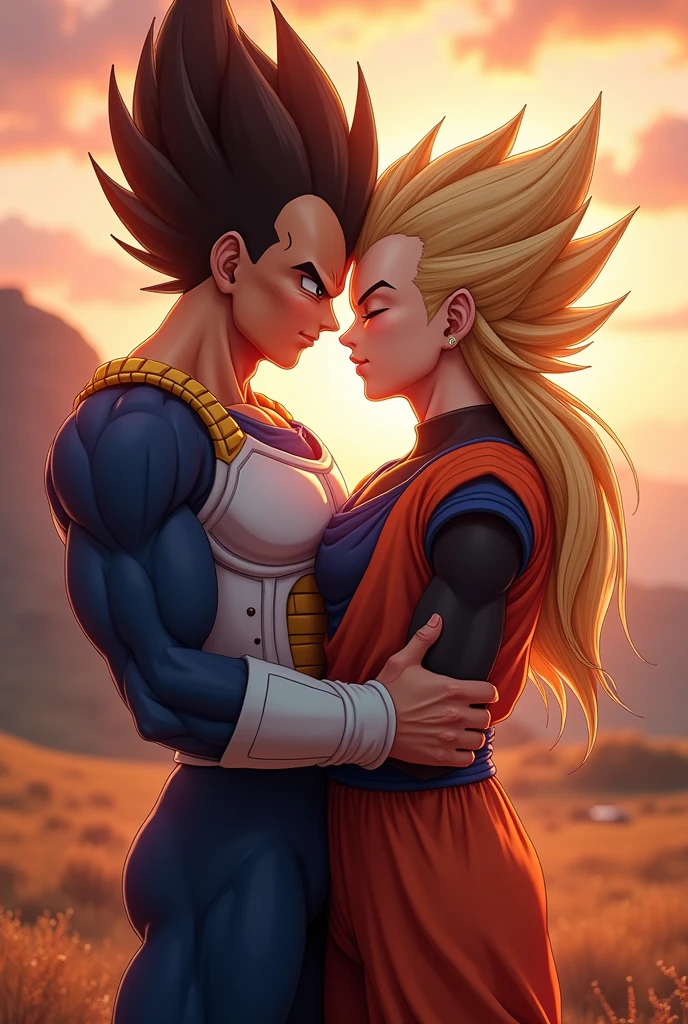 ((((Son Goku and Chi-Chi hugging tightly each other, Dragon Ball)))), Dragon Ball world background, bikini briefs and string bikini, smile, (((a nude bodybuilder and a nude female bodybuilder))), a handsome guy and a cute girl, expression of love, (((very muscular body, vascularity, veins))), upper-body portrait, upper-body Image, real man and woman, barefeet, barefoot, (abnormally developed muscles), (((color Image))), masterpiece, best quality, high resolution