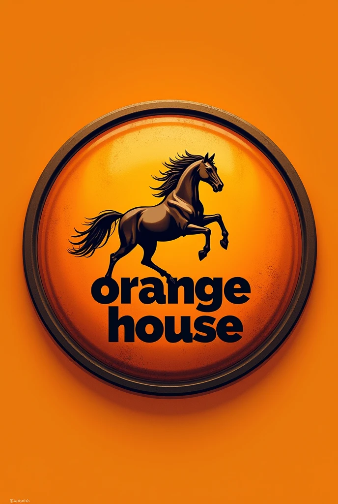 Create a shield for a team, must be circular, The orange color should predominate. A horse has to come out and say "orange house" in the logo. More lively and that "orange house" This inside the circle. I like it but it should be like the previous one but the lyrics should say, orange house.