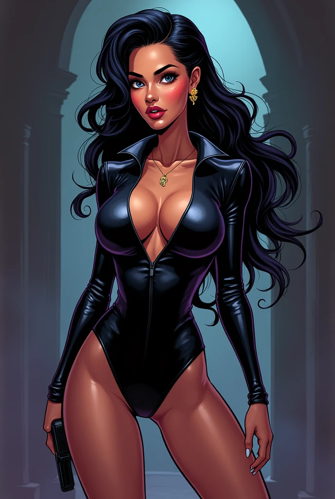 Selena Quintanilla as a spy without limits cartoon with a black zentai
