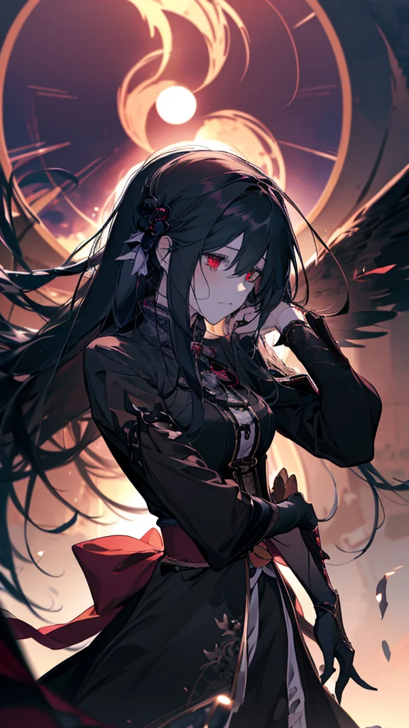 Anime女の子 with black wings and a red eye, demon Anime女の子, 悪女はblackい天使の羽を持つ, gothic maiden Anime, Dark Angel, Gap Moe Yandere Grimdark, black, 腕の代わりにblackい翼, blackい翼を持っています, Anime Wallpaper, Nightcore, Angel Knight Gothic Girl, (Anime), blackい羽根の翼, Anime Style 4k
