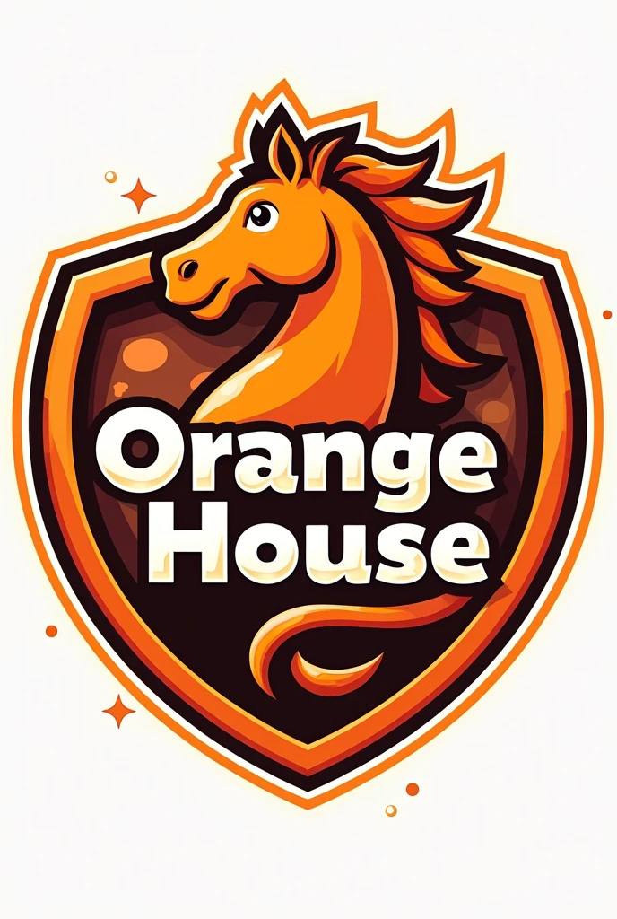 Create a shield for a team, must be circular, The orange color should predominate. A horse has to come out and say "orange house" in the logo. More lively and that "orange house" This inside the circle. I like it but it should be like the previous one but the lyrics should say, orange house.