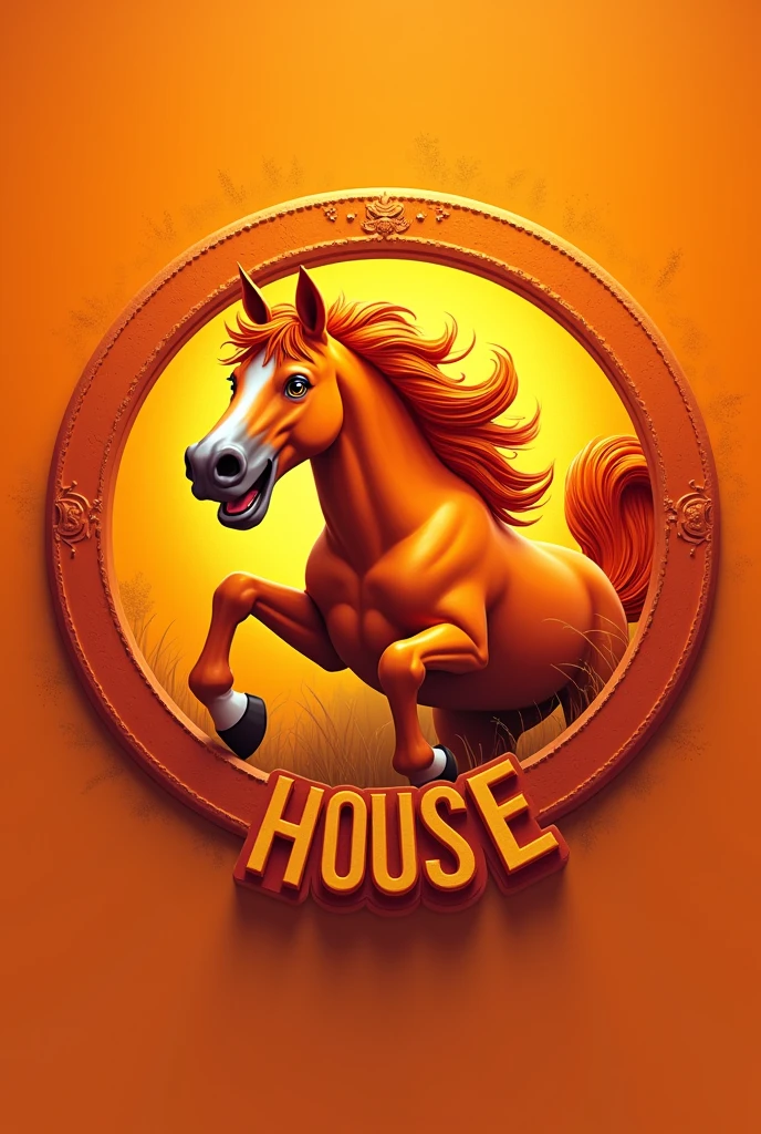 Create a shield for a team, must be circular, The orange color should predominate. A horse has to come out and say "orange house" in the logo. More lively and that "orange house" This inside the circle. I like it but it should be like the previous one but the lyrics should say, orange house.
