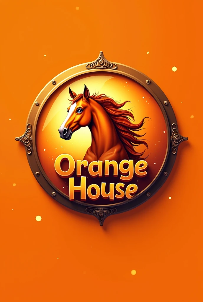 Create a shield for a team, must be circular, The orange color should predominate. A horse has to come out and say "orange house" in the logo. More lively and that "orange house" This inside the circle. I like it but it should be like the previous one but the lyrics should say, orange house.
