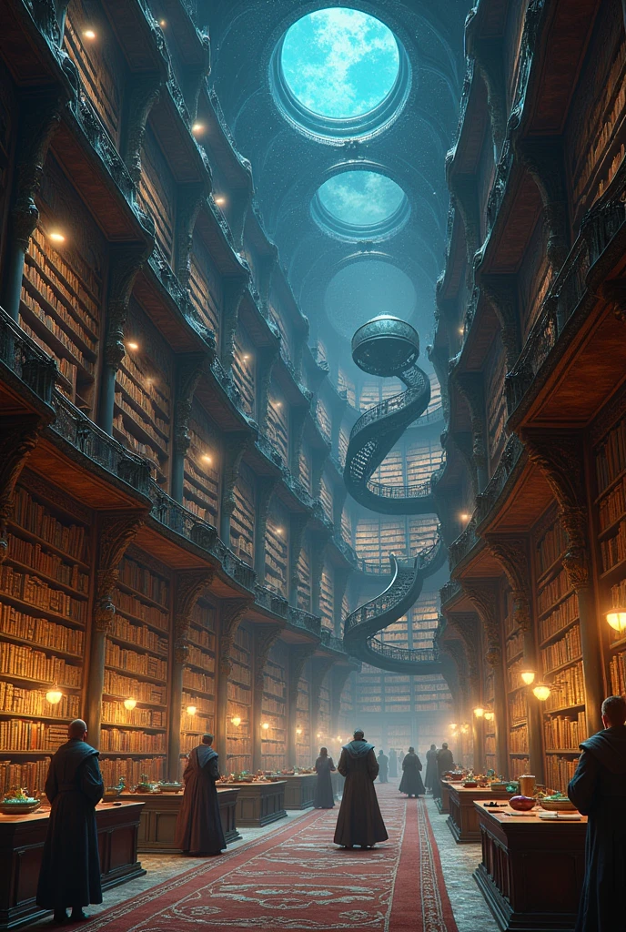 A magical library with enchanted books 