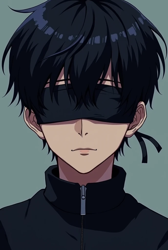17 year old boy with a black blindfold, anime